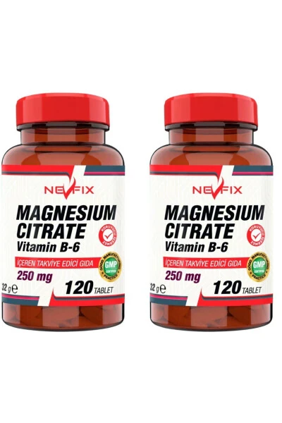 Magnesium Citrate 250 Mg Vitamin B6 10 Mg 120 Tablets X 2 Boxes - NEVFIX