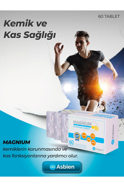 Magnesium Complex B6 60 Tablets Magnesium Bisglycinate, Citrate, Malate, Taurate, B6 Asbien - 4