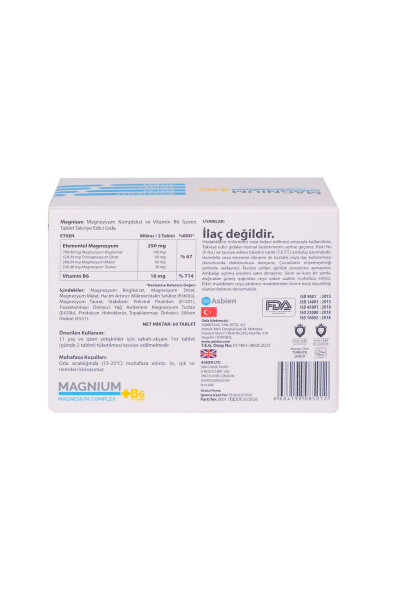 Magnesium Complex B6 60 Tablets Magnesium Bisglycinate, Citrate, Malate, Taurate, B6 Asbien - 7