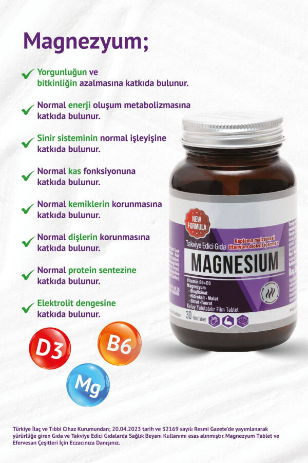 Magnesium Vitamin B6 D3 - 175mg Magnesium/ Tablet 30 Tablets (MAGNESIUM) - 1