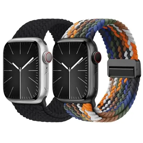 Magnetic Braided Solo Loop Compatible with Apple Watch Band 40mm 41mm 38mm 45mm 44mm 42mm 46mm 49mm Women Men, Stretchy Elastic Wristband Strap for iWatch SE SE 2 Series 10 9 8 7 6 5 4 3 Ultra Ultra 2 - 1
