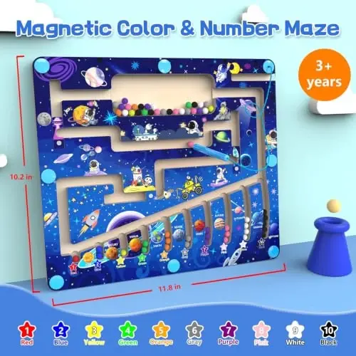 Magnetic Color and Number Maze - Montessori Toys for 3+ Year Old - Wooden Color Matching Learning Counting Puzzle Board -Toddler Activities Fine Motor Skills Toys for Boys Girls 3 4 5 Years Old - 2
