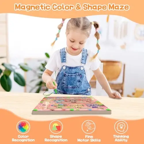 Magnetic Color & Shape Maze - 3 yoshli qiz bola uchun Montessori o'yinchoqlari, Rang va shakl saralash o'yinchoqlari, Bolalar uchun magnitli faoliyat jumboq taxtasi, Mayda motorli mahorat o'yini - 3