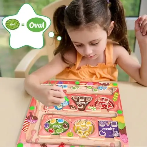 Magnetic Color & Shape Maze - 3 yoshli qiz bola uchun Montessori o'yinchoqlari, Rang va shakl saralash o'yinchoqlari, Bolalar uchun magnitli faoliyat jumboq taxtasi, Mayda motorli mahorat o'yini - 5
