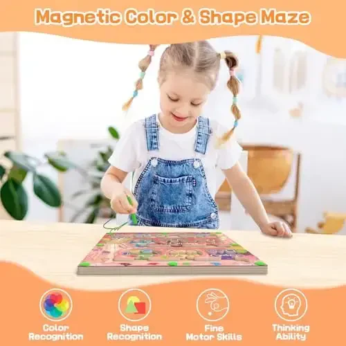 Magnetic Color & Shape Maze - Montessori Toys for 3 Years Old Girl Boy, Color and Shape Sorting Toy, Magnetic Activity Puzzle Board for Kids, Fine Motor Skill Game - 3