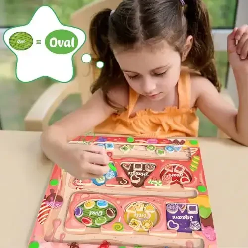 Magnetic Color & Shape Maze - Montessori Toys for 3 Years Old Girl Boy, Color and Shape Sorting Toy, Magnetic Activity Puzzle Board for Kids, Fine Motor Skill Game - 5