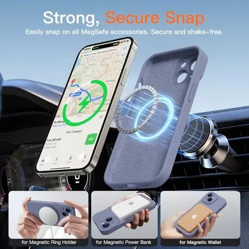 Magnetic for iPhone 15 Case with Screen Protector - Wireless Charging Compatible - Upgraded Camera Protection - Silicone Shockproof Protective Phone Case for iPhone 15 6.1