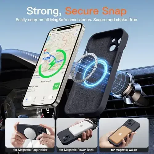 Magnetic for iPhone 15 Case with Screen Protector - Wireless Charging Compatible - Upgraded Camera Protection - Silicone Shockproof Protective Phone Case for iPhone 15 6.1