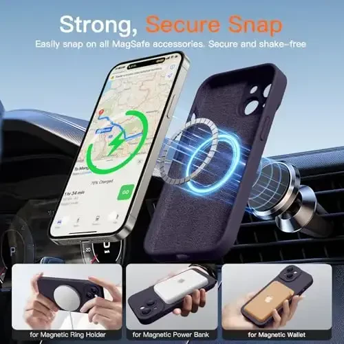 Magnetic for iPhone 15 Case with Screen Protector - Wireless Charging Compatible - Upgraded Camera Protection - Silicone Shockproof Protective Phone Case for iPhone 15 6.1