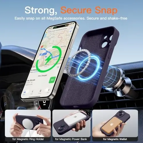 Magnetic for iPhone 15 Case with Screen Protector - Wireless Charging Compatible - Upgraded Camera Protection - Silicone Shockproof Protective Phone Case for iPhone 15 6.1