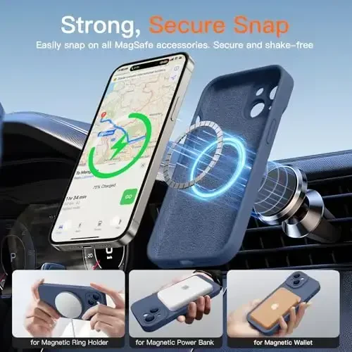 Magnetic for iPhone 15 Case with Screen Protector - Wireless Charging Compatible - Upgraded Camera Protection - Silicone Shockproof Protective Phone Case for iPhone 15 6.1