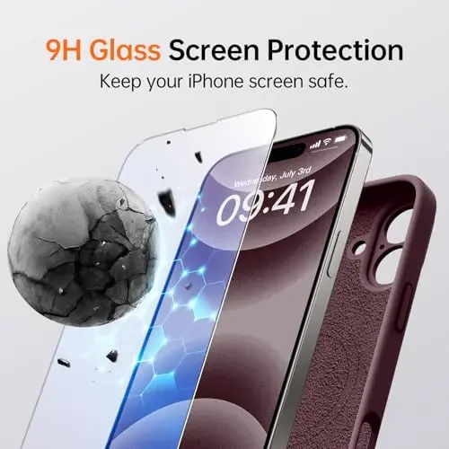 Kiresen for iPhone 16 Case with 2 Screen Protectors - Compatible with Magsafe - Upgraded Camera Protection - Liquid Silicone Protective Phone Case for Women,Girls - Plums Color - 4