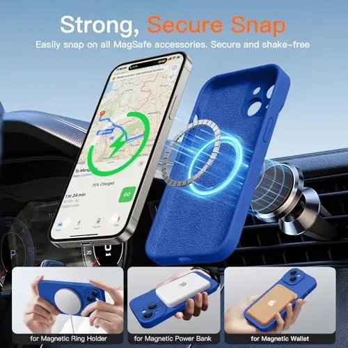 Magnetic for iPhone 15 Case with Screen Protector - Wireless Charging Compatible - Upgraded Camera Protection - Silicone Shockproof Protective Phone Case for iPhone 15 6.1