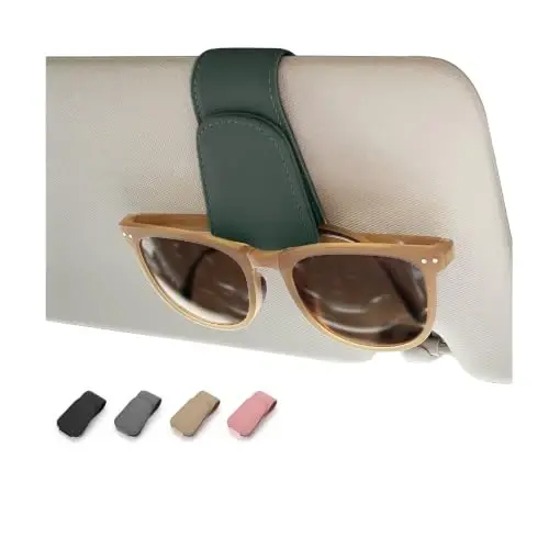Magnetic Leather Car Sunglass Holder, Visor Sunglasses Holder Clip, 1 Pack | Suitable for Different Size Eyeglasses, Easy Opreation, Car Organziation Accessories - 1
