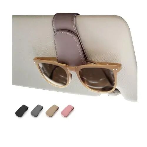 Magnetic Leather Car Sunglass Holder, Visor Sunglasses Holder Clip, 2 Pack | Suitable for Different Size Eyeglasses, Easy Opreation, Car Organziation Accessories - Magnetic