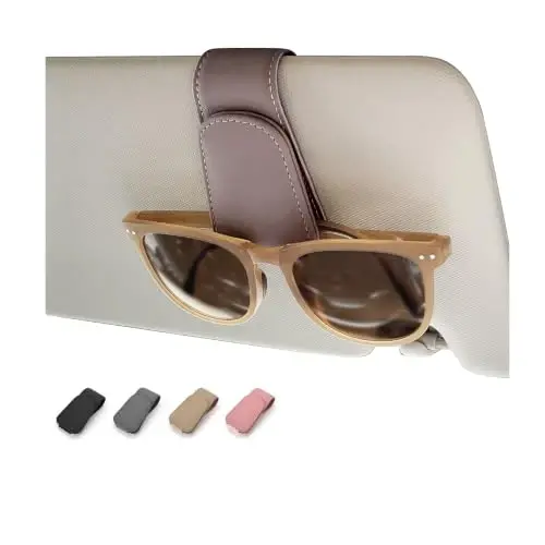 Magnetic Leather Car Sunglass Holder, Visor Sunglasses Holder Clip, 2 Pack | Suitable for Different Size Eyeglasses, Easy Opreation, Car Organziation Accessories - 1