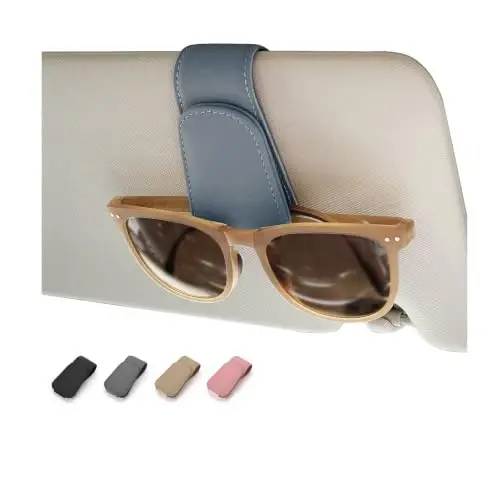 Magnetic Leather Car Sunglass Holder, Visor Sunglasses Holder Clip, 2 Pack | Suitable for Different Size Eyeglasses, Easy Opreation, Car Organziation Accessories - 1