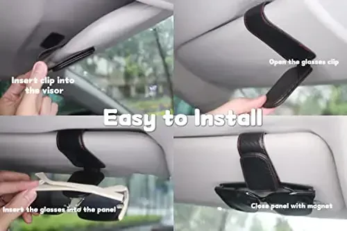 Magnetic Leather Sunglass Holder for Car, Sunglasses Clip for Car Visor, Auto Interior Accessories Universal for Different Size Eyeglasses (Carbon Fiber) - 5