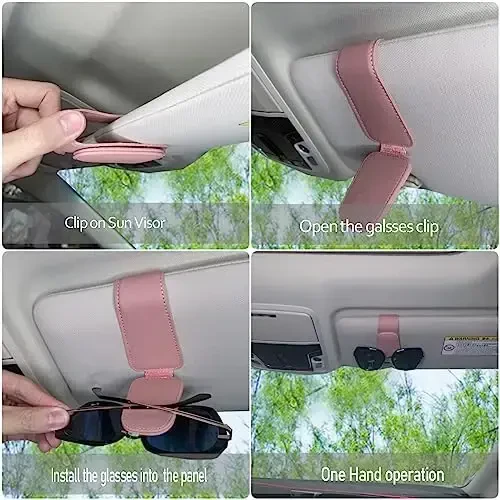 Magnetic Leather Sunglass Holder for Car, Sunglasses Clip for Car Visor, Auto Interior Accessories Universal for Different Size Eyeglasses(Pink) - 5