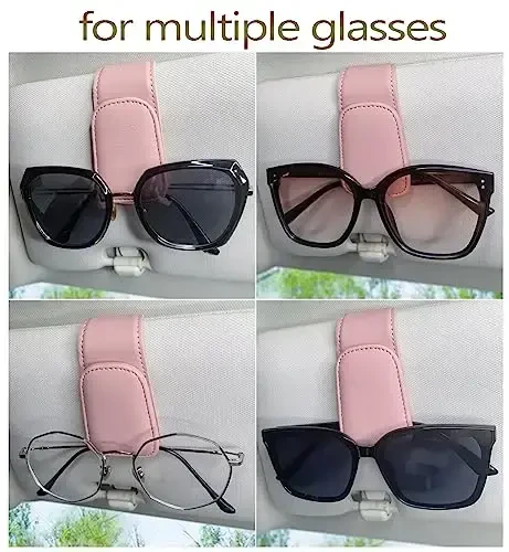 Magnetic Leather Sunglass Holder for Car, Sunglasses Clip for Car Visor, Auto Interior Accessories Universal for Different Size Eyeglasses(Pink) - 6