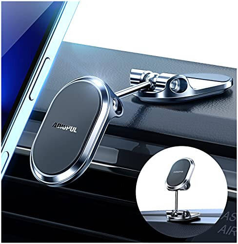 Magnetic Phone Holder for Car Metal Upgrade 6X Magnets Phone Mount Double 360° Rotation Super Sticker Phone Holder Car Mount Easy Install Suitable for Dashboard Screens Compatible with All Phone black - 1