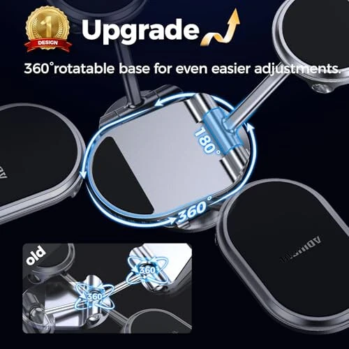 Magnetic Phone Holder for Car Metal Upgrade 6X Magnets Phone Mount Double 360° Rotation Super Sticker Phone Holder Car Mount Easy Install Suitable for Dashboard Screens Compatible with All Phone black - 2