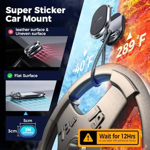 Magnetic Phone Holder for Car Metal Upgrade 6X Magnets Phone Mount Double 360° Rotation Super Sticker Phone Holder Car Mount Easy Install Suitable for Dashboard Screens Compatible with All Phone black - 5