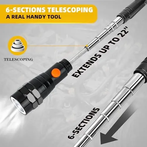 Magnetic Pickup Tool with LED Lights, Telescoping Magnet Flashlight, Cool Gadget Birthday Gifts Christmas Day Gifts for Men, Handyman, Husband, Boyfriend, Him, Father, Dad (2 PACK) - 2