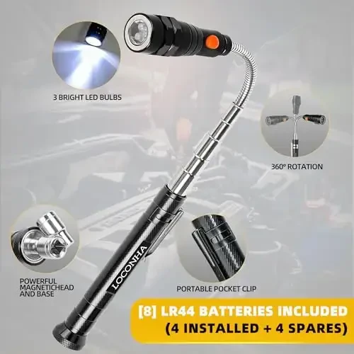 Magnetic Pickup Tool with LED Lights, Telescoping Magnet Flashlight, Cool Gadget Birthday Gifts Christmas Day Gifts for Men, Handyman, Husband, Boyfriend, Him, Father, Dad (2 PACK) - 3