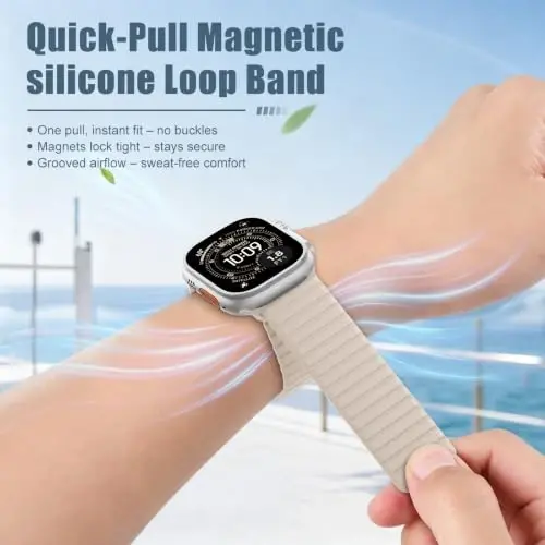 Magnetic Silicone Sport Band for Apple Watch Ultra 3/2 Band 49mm 46mm 45mm 44mm 42mm Men,Quick-Release Adjustment Loop Soft Comfort Waterproof Strap for iWatch Series 11 10 9 8 7 6 5 4 3 SE Ultra - 4
