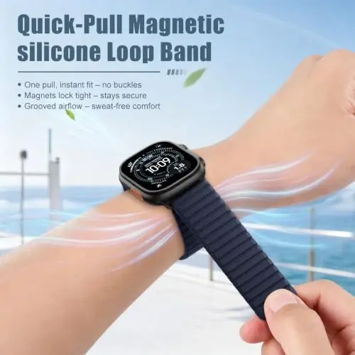 Magnetic Silicone Strap for Apple Watch Band 46mm 42 44 40 49mm Men Women | Soft Loop Strap for iWatch Ultra 4/3/2 Series 12 11 10 9 8 7 6 5 4 SE 49mm 46mm 42mm 44mm 40mm 45mm 41mm 38mm Upgraded Magnet - 4