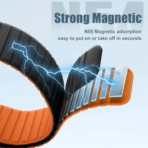 Magnetic Silicone Strap for Apple Watch Band 46mm 42 44 40 49mm Men Women | Soft Loop Strap for iWatch Ultra 4/3/2 Series 12 11 10 9 8 7 6 5 4 SE 49mm 46mm 42mm 44mm 40mm 45mm 41mm 38mm Upgraded Magnet - Magnetic (1)