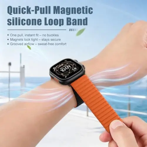 Magnetic Silicone Strap for Apple Watch Band 46mm 42 44 40 49mm Men Women | Soft Loop Strap for iWatch Ultra 4/3/2 Series 12 11 10 9 8 7 6 5 4 SE 49mm 46mm 42mm 44mm 40mm 45mm 41mm 38mm Upgraded Magnet - 4