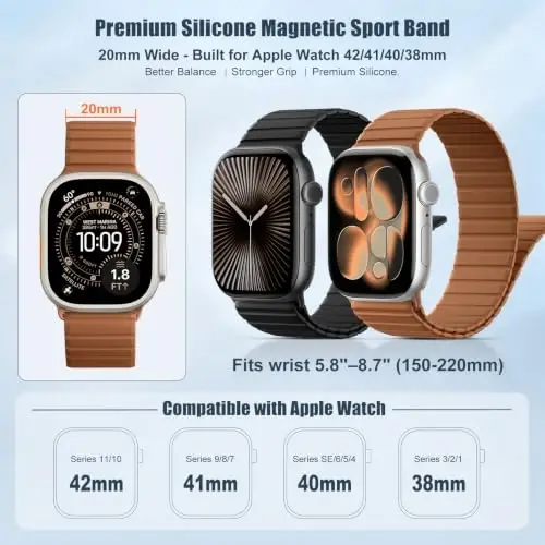 Magnetic Silicone Strap for Apple Watch Band 46mm 42 44 40 49mm Men Women | Soft Loop Strap for iWatch Ultra 4/3/2 Series 12 11 10 9 8 7 6 5 4 SE 49mm 46mm 42mm 44mm 40mm 45mm 41mm 38mm Upgraded Magnet - 3