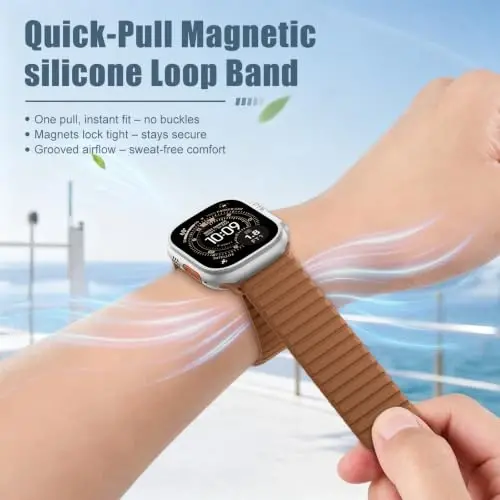 Magnetic Silicone Strap for Apple Watch Band 46mm 42 44 40 49mm Men Women | Soft Loop Strap for iWatch Ultra 4/3/2 Series 12 11 10 9 8 7 6 5 4 SE 49mm 46mm 42mm 44mm 40mm 45mm 41mm 38mm Upgraded Magnet - 4