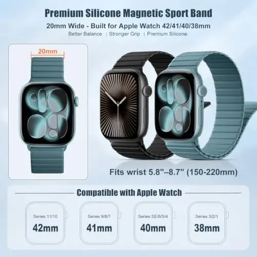 Magnetic Silicone Strap for Apple Watch Band 46mm 42 44 40 49mm Men Women | Soft Loop Strap for iWatch Ultra 4/3/2 Series 12 11 10 9 8 7 6 5 4 SE 49mm 46mm 42mm 44mm 40mm 45mm 41mm 38mm Upgraded Magnet - 3