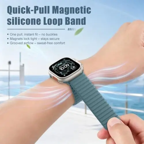 Magnetic Silicone Strap for Apple Watch Band 46mm 42 44 40 49mm Men Women | Soft Loop Strap for iWatch Ultra 4/3/2 Series 12 11 10 9 8 7 6 5 4 SE 49mm 46mm 42mm 44mm 40mm 45mm 41mm 38mm Upgraded Magnet - 4