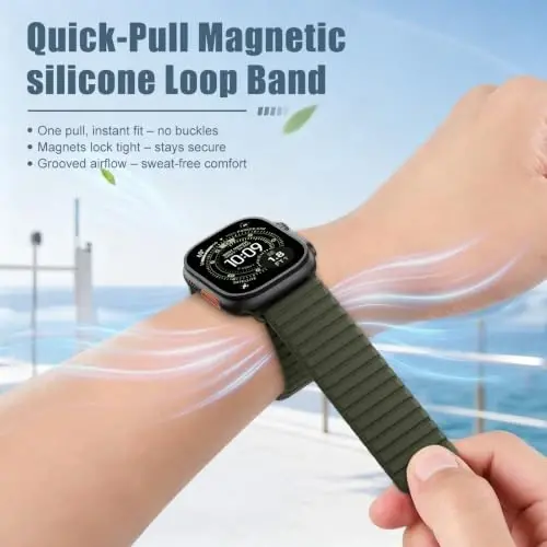 Magnetic Silicone Strap for Apple Watch Band 46mm 42 44 40 49mm Men Women | Soft Loop Strap for iWatch Ultra 4/3/2 Series 12 11 10 9 8 7 6 5 4 SE 49mm 46mm 42mm 44mm 40mm 45mm 41mm 38mm Upgraded Magnet - 4