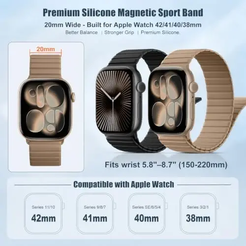 Magnetic Silicone Strap for Apple Watch Band 46mm 42 44 40 49mm Men Women | Soft Loop Strap for iWatch Ultra 4/3/2 Series 12 11 10 9 8 7 6 5 4 SE 49mm 46mm 42mm 44mm 40mm 45mm 41mm 38mm Upgraded Magnet - 3