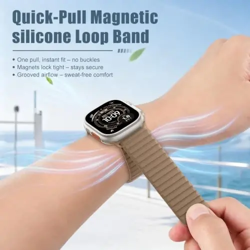 Magnetic Silicone Strap for Apple Watch Band 46mm 42 44 40 49mm Men Women | Soft Loop Strap for iWatch Ultra 4/3/2 Series 12 11 10 9 8 7 6 5 4 SE 49mm 46mm 42mm 44mm 40mm 45mm 41mm 38mm Upgraded Magnet - 4