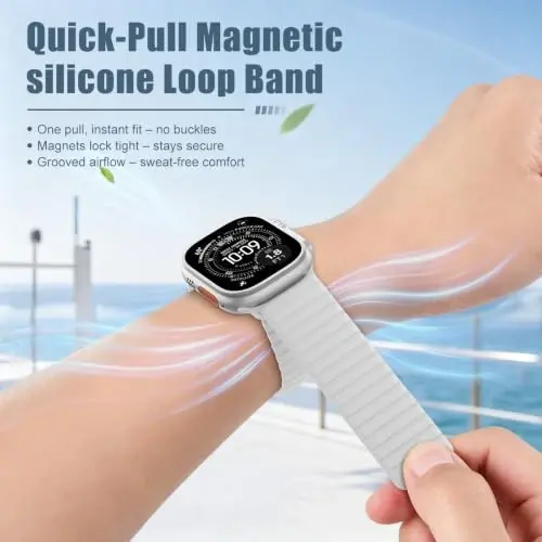 Magnetic Silicone Strap for Apple Watch Band 46mm 42 44 40 49mm Men Women | Soft Loop Strap for iWatch Ultra 4/3/2 Series 12 11 10 9 8 7 6 5 4 SE 49mm 46mm 42mm 44mm 40mm 45mm 41mm 38mm Upgraded Magnet - 4