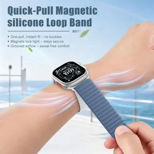 Magnetic Silicone Strap for Apple Watch Band 46mm 42 44 40 49mm Men Women | Soft Loop Strap for iWatch Ultra 4/3/2 Series 12 11 10 9 8 7 6 5 4 SE 49mm 46mm 42mm 44mm 40mm 45mm 41mm 38mm Upgraded Magnet - 4