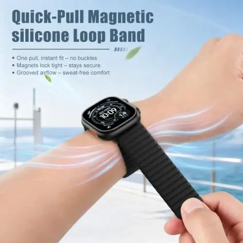 Magnetic Silicone Strap for Apple Watch Band 46mm 42 44 40 49mm Men Women | Soft Loop Strap for iWatch Ultra 4/3/2 Series 12 11 10 9 8 7 6 5 4 SE 49mm 46mm 42mm 44mm 40mm 45mm 41mm 38mm Upgraded Magnet - 4