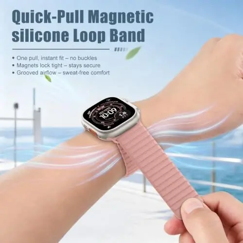 Magnetic Silicone Strap for Apple Watch Band 46mm 42 44 40 49mm Men Women | Soft Loop Strap for iWatch Ultra 4/3/2 Series 12 11 10 9 8 7 6 5 4 SE 49mm 46mm 42mm 44mm 40mm 45mm 41mm 38mm Upgraded Magnet - 4