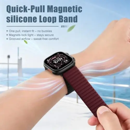 Magnetic Silicone Strap for Apple Watch Band 46mm 42 44 40 49mm Men Women | Soft Loop Strap for iWatch Ultra 4/3/2 Series 12 11 10 9 8 7 6 5 4 SE 49mm 46mm 42mm 44mm 40mm 45mm 41mm 38mm Upgraded Magnet - 4