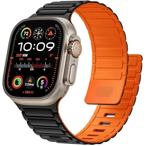 Magnetic Sport Band for Apple Watch Ultra/2/3 Band 49mm 45mm 46mm 44mm 42mm 41mm 40mm 38mm for Apple Watch Bands for Men,Silicone Link Loop Wristband Strap iWatch Series 11 10 9 8 7 6 5 4 3 se 2nd 3nd - 7