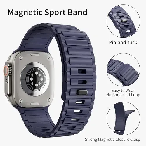 Magnetic Sport Band for Apple Watch Ultra/2 Band 49mm 45mm 46mm 44mm 42mm 41mm 40mm 38mm for Apple Watch Bands for Men/Women,Silicone Link Loop Wristbands Strap iWatch Series 10 9 8 7 6 5 4 3 se 2nd - 4