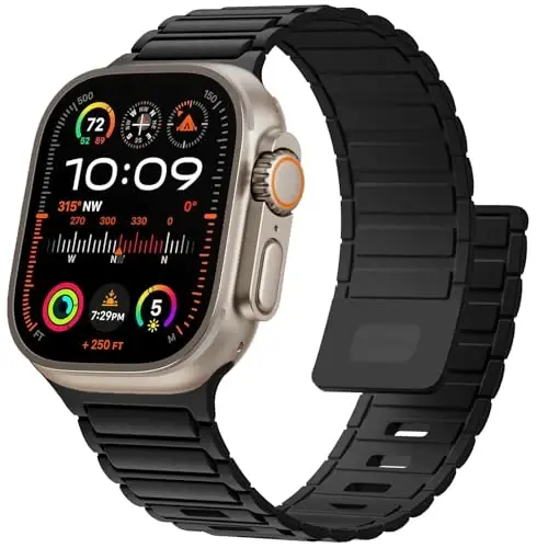 Magnetic Sport Band for Apple Watch Ultra/2/3 Band 49mm 45mm 46mm 44mm 42mm 41mm 40mm 38mm for Apple Watch Bands for Men,Silicone Link Loop Wristband Strap iWatch Series 11 10 9 8 7 6 5 4 3 se 2nd 3nd - 1