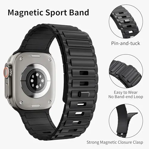 Magnetic Sport Band for Apple Watch Ultra/2/3 Band 49mm 45mm 46mm 44mm 42mm 41mm 40mm 38mm for Apple Watch Bands for Men,Silicone Link Loop Wristband Strap iWatch Series 11 10 9 8 7 6 5 4 3 se 2nd 3nd - 4
