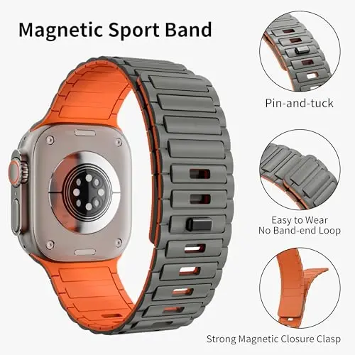 Magnetic Sport Band for Apple Watch Ultra/2/3 Band 49mm 45mm 46mm 44mm 42mm 41mm 40mm 38mm for Apple Watch Bands for Men,Silicone Link Loop Wristband Strap iWatch Series 11 10 9 8 7 6 5 4 3 se 2nd 3nd - 4